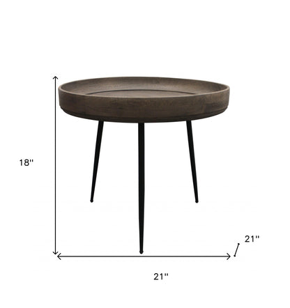 Table d'appoint ronde en bois massif et fer noir et gris de 18 po