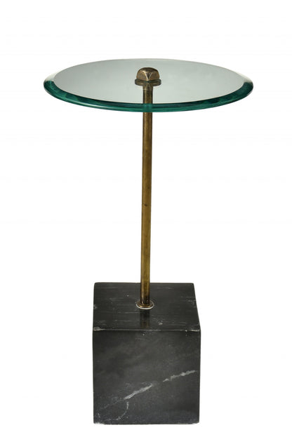 Table d'appoint ronde en verre noir et transparent de 22 po