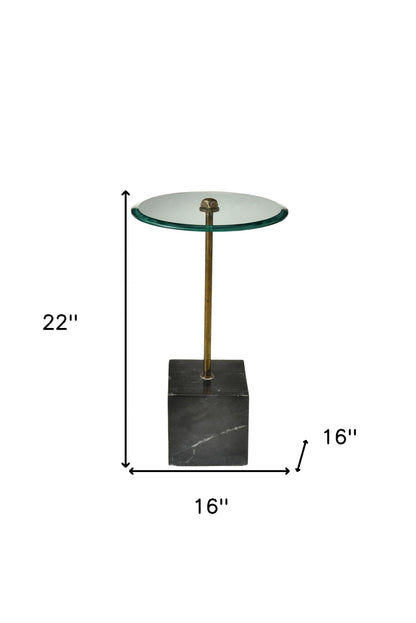 Table d'appoint ronde en verre noir et transparent de 22 po