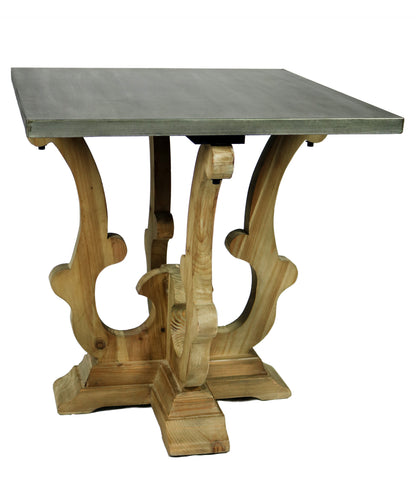 Table d'appoint carrée en métal et bois massif brun naturel et gris de 24 po