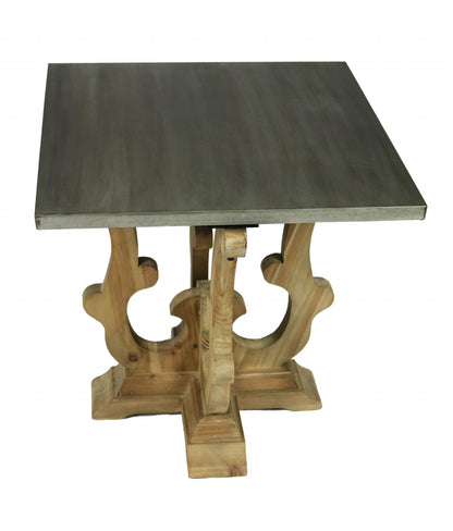 Table d'appoint carrée en métal et bois massif brun naturel et gris de 24 po