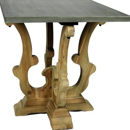 Table d'appoint carrée en métal et bois massif brun naturel et gris de 24 po