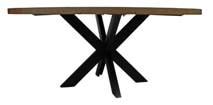 60" Natural And Black Rounded Solid Wood And Iron Pedestal Base Dining Table