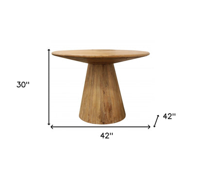 42" Natural Solid Wood Pedestal Base Round Top Dining Table