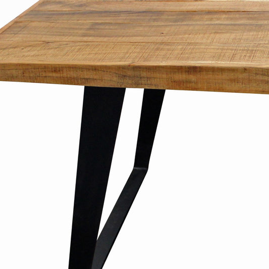 63" Natural And Black Solid Wood And Iron Sled Base Dining Table