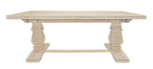 81" Antiqued White Solid Wood Trestle Base Dining Table