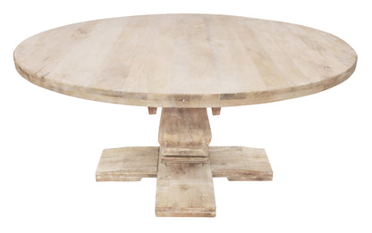 Table à manger avec piédestal en bois massif brun arrondi de 70 po