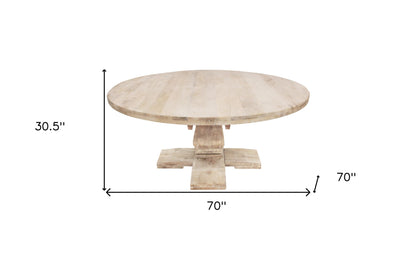 Table à manger avec piédestal en bois massif brun arrondi de 70 po