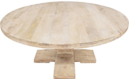 Table à manger avec piédestal en bois massif brun arrondi de 70 po