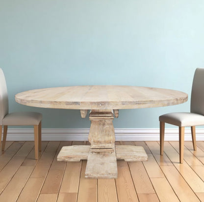 Table à manger avec piédestal en bois massif brun arrondi de 70 po