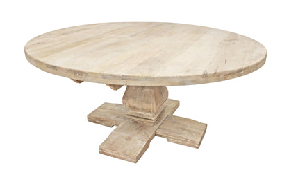 Table à manger avec piédestal en bois massif brun arrondi de 70 po