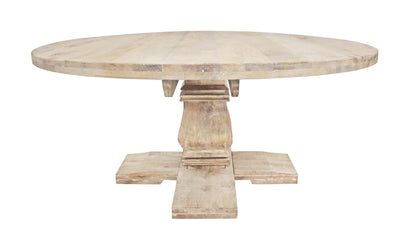 Table à manger avec piédestal en bois massif brun arrondi de 70 po