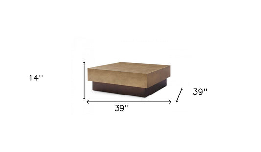 Table basse carrée en bronze, cuivre brun et acier de 39 po