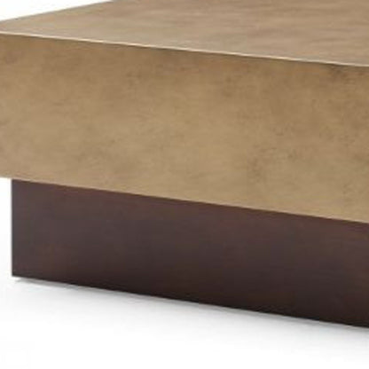 Table basse carrée en bronze, cuivre brun et acier de 39 po