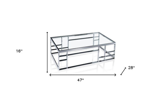 Table basse rectangulaire en verre argenté et transparent de 47 po