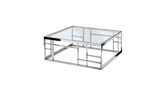 Table basse carrée en verre argenté et transparent de 40 po