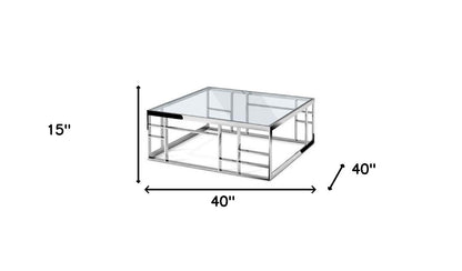 Table basse carrée en verre argenté et transparent de 40 po