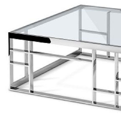 Table basse carrée en verre argenté et transparent de 40 po