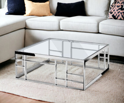 Table basse carrée en verre argenté et transparent de 40 po