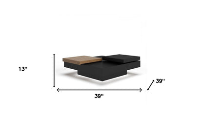 Table basse carrée noire et noyer de 39 po avec tiroir