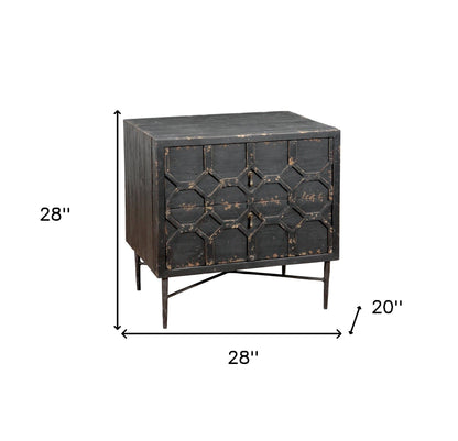 28" Black Two Drawer Nightstand