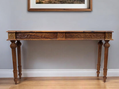 54" Brown Solid Wood Distressed Console Table