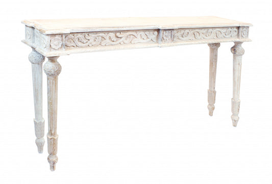 54" White Solid Wood Distressed Console Table