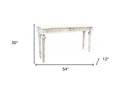 54" White Solid Wood Distressed Console Table