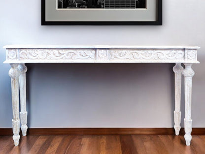 54" White Solid Wood Distressed Console Table