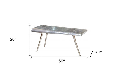 56" Silver Aluminum Three Leg Console Table