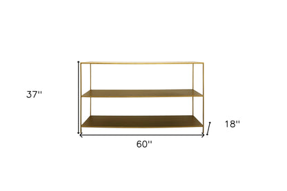 60" Brass Iron Console Table With Shelves