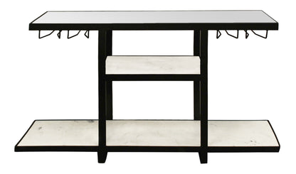 58" White and Black Glass Floor Shelf Console Table With Shelves