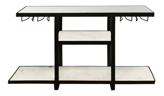 58" White and Black Glass Floor Shelf Console Table With Shelves