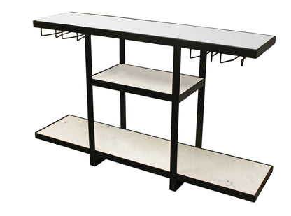 58" White and Black Glass Floor Shelf Console Table With Shelves