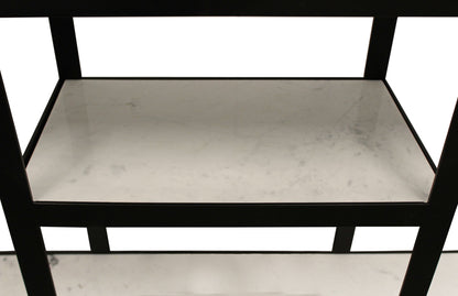 58" White and Black Glass Floor Shelf Console Table With Shelves