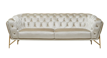 88" Beige Velvet Sofa With Gold Legs