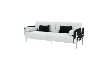 89" White Sofa And Toss Pillows With Silver Legs