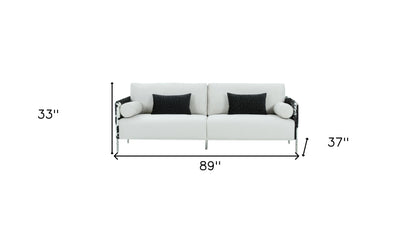 89" White Sofa And Toss Pillows With Silver Legs