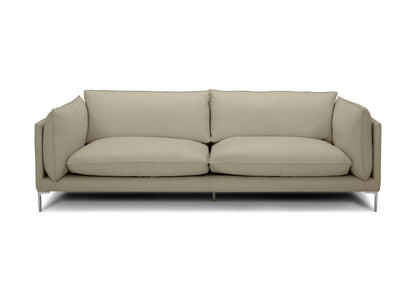 96" Taupe Leather Sofa With Silver Legs