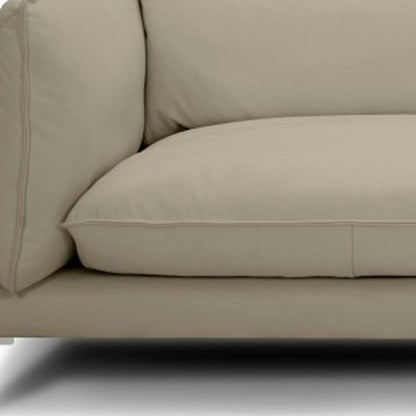 96" Taupe Leather Sofa With Silver Legs