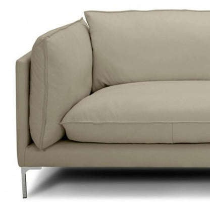 96" Taupe Leather Sofa With Silver Legs