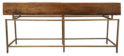 72" Brown and Brass Solid Wood Distressed Frame Console Table With Storage