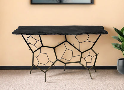 51" Black Stone Abstract Console Table