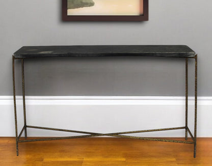 48" Black and Gold Stone Frame Console Table