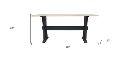 70" Ivory and Black Genuine Marble Trestle Console Table