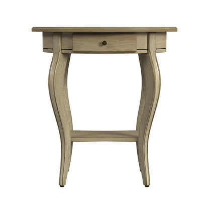 Table d'appoint ovale en bois manufacturé beige de 26 po avec tiroir et étagère