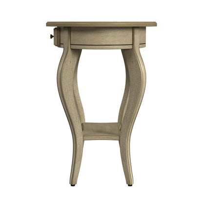 Table d'appoint ovale en bois manufacturé beige de 26 po avec tiroir et étagère