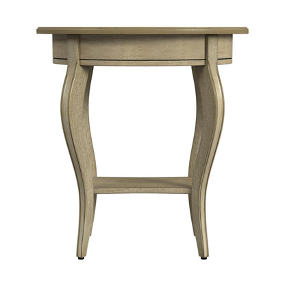 Table d'appoint ovale en bois manufacturé beige de 26 po avec tiroir et étagère