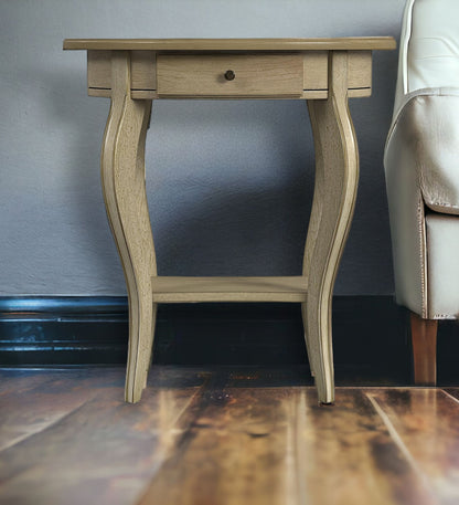 Table d'appoint ovale en bois manufacturé beige de 26 po avec tiroir et étagère