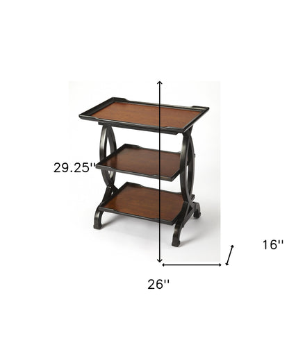 Table d'appoint rectangulaire en bois de cerisier de 29 po avec deux étagères